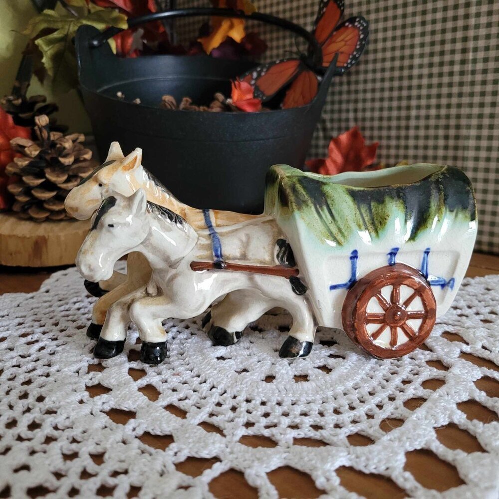 Occupied Japan Planter Horses & Cart - Picture 3 of 10